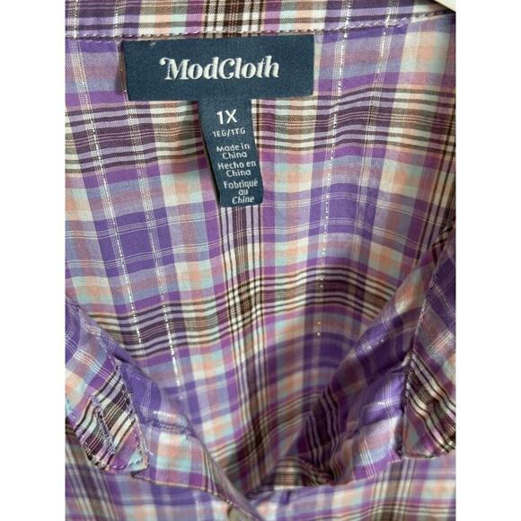 ModCloth Plaid To Know You Shirt Dress Plus Size 1X Purple Lavender - Picture 16 of 16